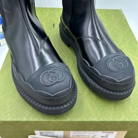 Women women’s Gucci interlocking G leather boots size 38 made in Italy - Picture 4 of 12